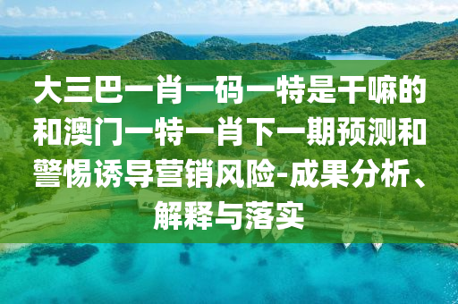 大三巴一肖一碼一特是干嘛的和澳門一特一肖下一期預(yù)測和警惕誘導(dǎo)營銷風(fēng)險-成果分析、解釋與落實