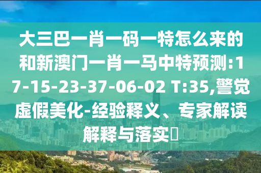 大三巴一肖一碼一特怎么來的和新澳門一肖一馬中特預(yù)測:17-15-23-37-06-02 T:35,警覺虛假美化-經(jīng)驗釋義、專家解讀解釋與落實?