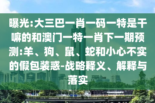 曝光:大三巴一肖一碼一特是干嘛的和澳門一特一肖下一期預(yù)測(cè):羊、狗、鼠、蛇和小心不實(shí)的假包裝惑-戰(zhàn)略釋義、解釋與落實(shí)