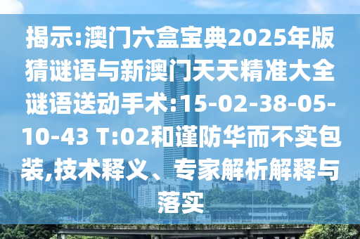 揭示:澳門六盒寶典2025年版猜謎語與新澳門天天精準(zhǔn)大全謎語送動手術(shù):15-02-38-05-10-43 T:02和謹(jǐn)防華而不實包裝,技術(shù)釋義、專家解析解釋與落實