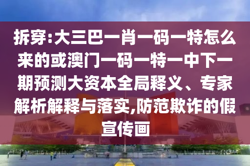 拆穿:大三巴一肖一碼一特怎么來的或澳門一碼一特一中下一期預(yù)測大資本全局釋義、專家解析解釋與落實,防范欺詐的假宣傳畫