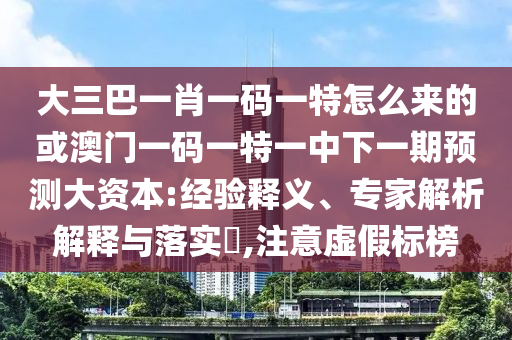 大三巴一肖一碼一特怎么來的或澳門一碼一特一中下一期預(yù)測大資本:經(jīng)驗釋義、專家解析解釋與落實?,注意虛假標(biāo)榜