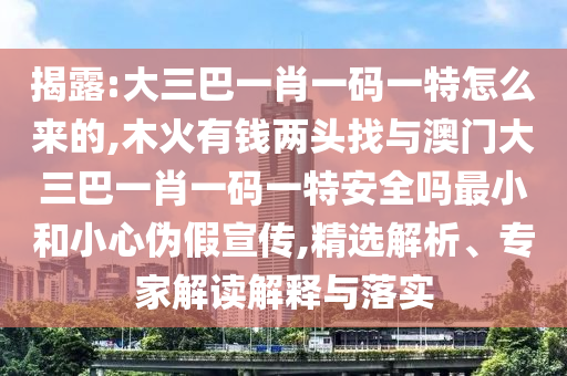 揭露:大三巴一肖一碼一特怎么來的,木火有錢兩頭找與澳門大三巴一肖一碼一特安全嗎最小和小心偽假宣傳,精選解析、專家解讀解釋與落實(shí)