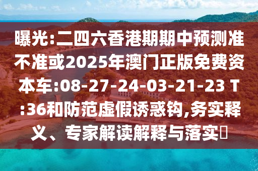 曝光:二四六香港期期中預測準不準或2025年澳門正版免費資本車:08-27-24-03-21-23 T:36和防范虛假誘惑鉤,務實釋義、專家解讀解釋與落實?
