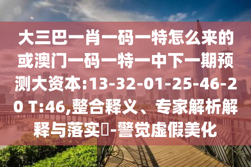 大三巴一肖一碼一特怎么來的或澳門一碼一特一中下一期預(yù)測大資本:13-32-01-25-46-20 T:46,整合釋義、專家解析解釋與落實(shí)?-警覺虛假美化
