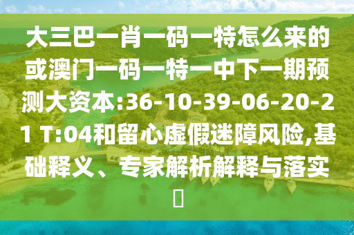 大三巴一肖一碼一特怎么來的或澳門一碼一特一中下一期預(yù)測(cè)大資本:36-10-39-06-20-21 T:04和留心虛假迷障風(fēng)險(xiǎn),基礎(chǔ)釋義、專家解析解釋與落實(shí)?